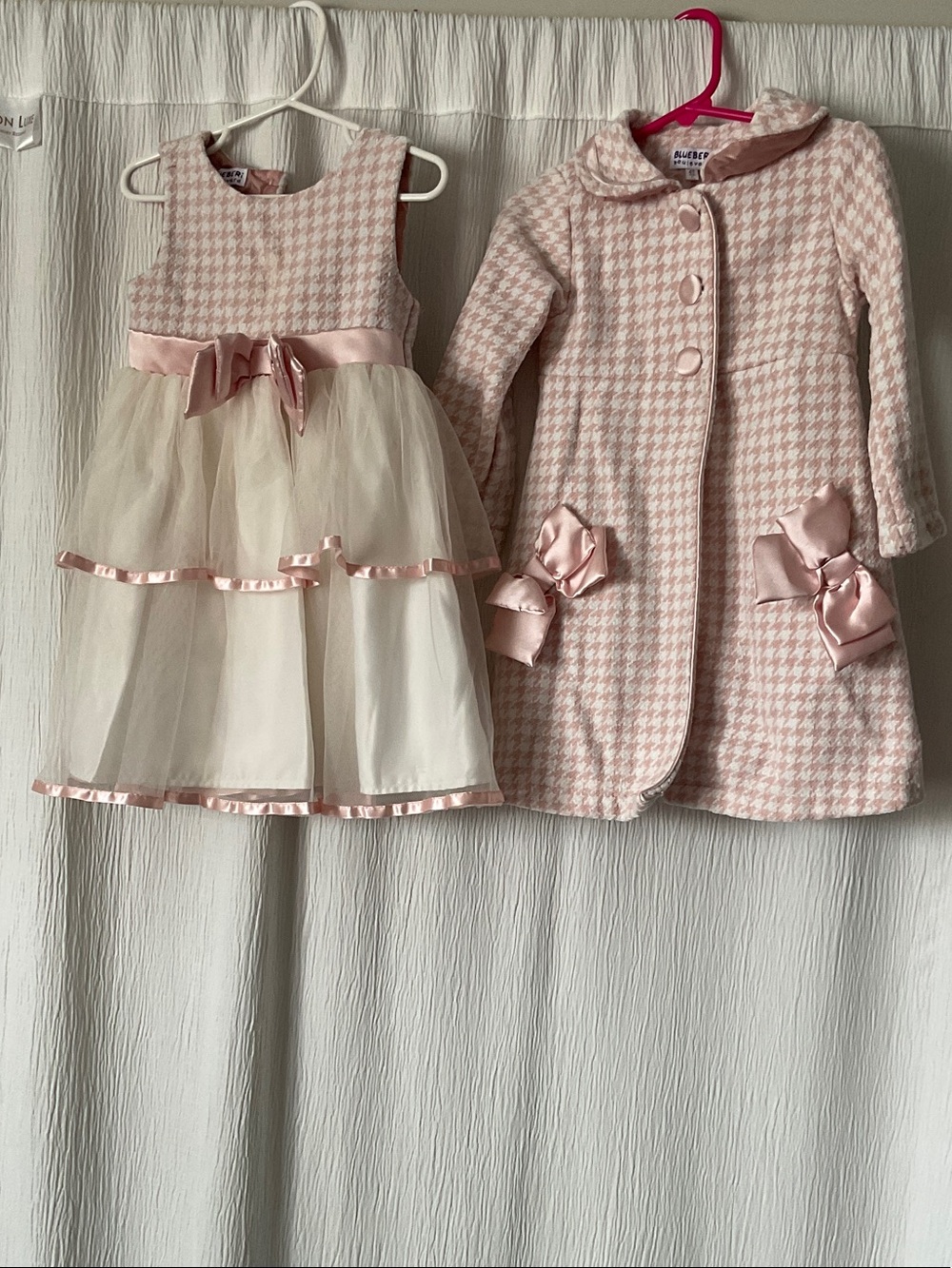 Blueberi Boulevard Pink Houndstooth Dress & Coat Set
